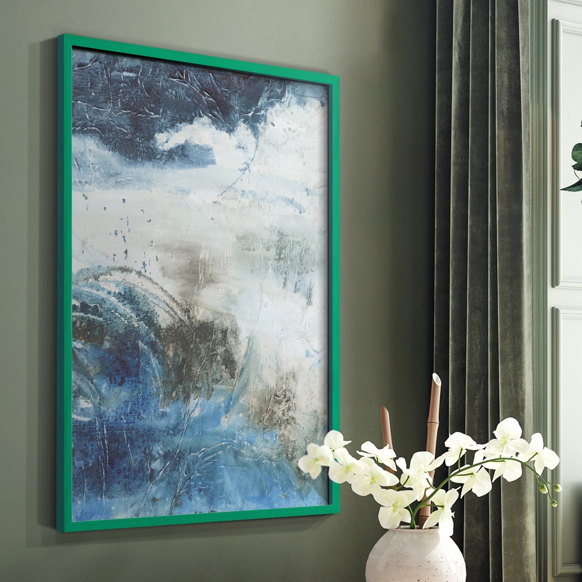 Coastal Seas I Framed Print in Green Solid Wood Framed Print No Nail Hanging