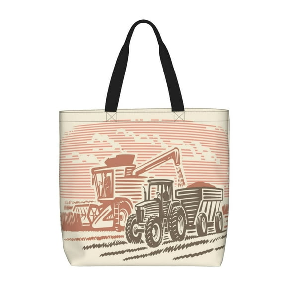 Fotbe Combine harvester working with tractor Bolsa Tote con Estampado para Mujer, Bolsos con Cremallera, Bolsa de Hombro Casual de Gran Capacidad con Bolsillos Internos