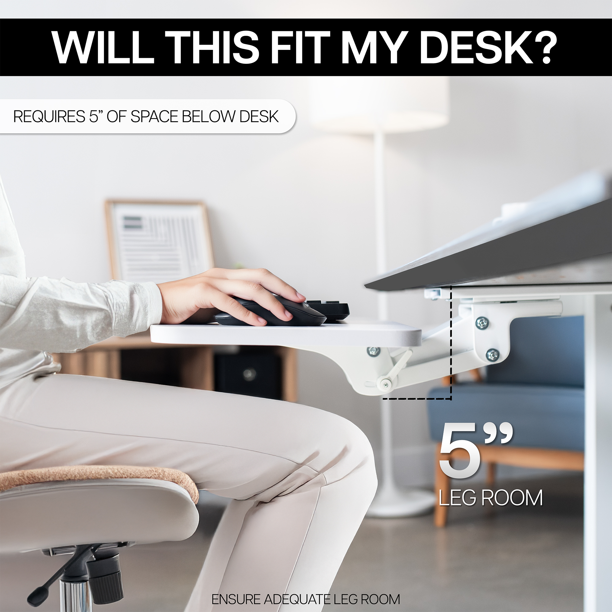 VIVO White Adjustable Computer Keyboard & Mouse Platform Tray Under Desk Mount