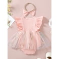 thumbnail image 4 of Elippeo Baby Girls Rompers Dress 3 6 12 18 24 Months Fly Sleeve Flower Embroidery Tulle Skirt Hem Infant Bodysuits Summer Clothes with Headband, 4 of 10