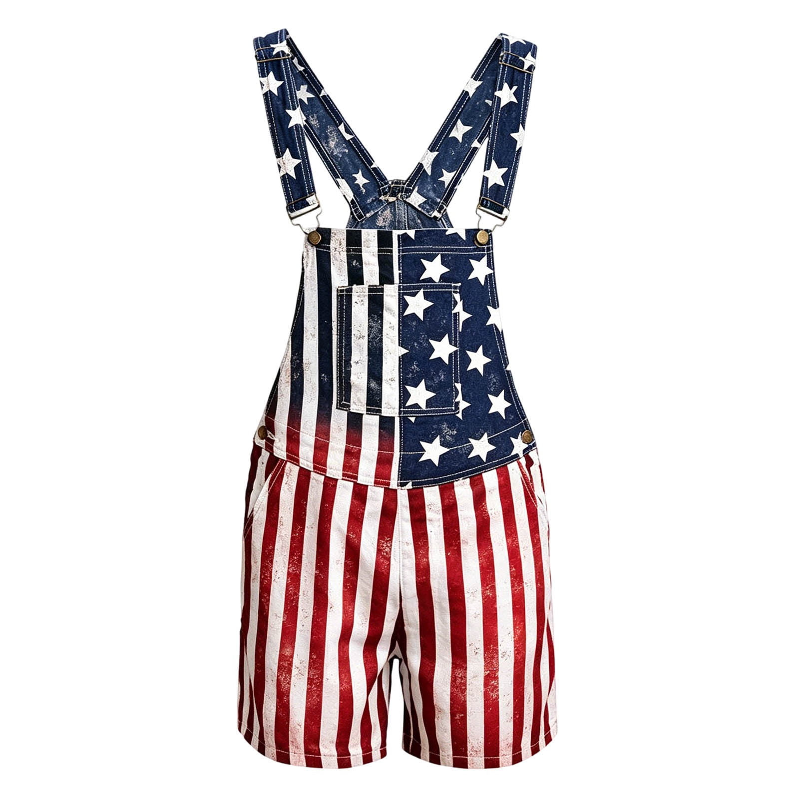250th Anniversary American Flag Overalls Denim Bib Jumpsuit Shorts Jean Romper for Men