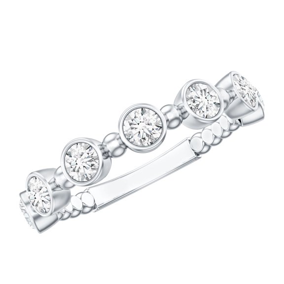 Rosec Jewels Certified Moissanite Half Eternity Ring for Women - Bezel Set Moissanite Ring - D-VS1 Quality - Ready to Gift, 925 Sterling Silver, US 4.00