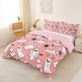 thumbnail image 2 of Homewish Cartoon Halloween Ghost Bedding,Spider Web Bat Pattern Duvet Cover Full,Blush Pink White,Pink Reversible,3 Pieces,1 Duvet Cover and 2 Pillowcases, 2 of 6