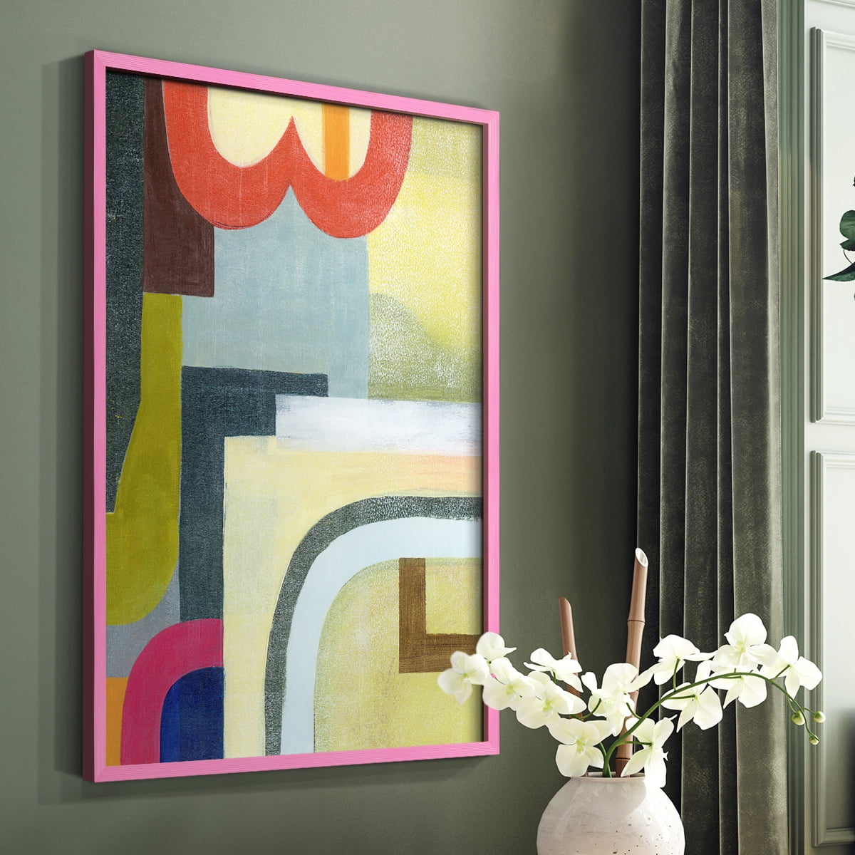 City of Rainbows II Framed Print in Pink Solid Wood Framed Print No Nail Hanging