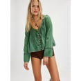 thumbnail image 2 of Women Tie Front Long Sleeve Top Lace Trim Button Shirt Square Neck Loose Blouse Going Out Y2k Clothes Dark Green L, 2 of 5