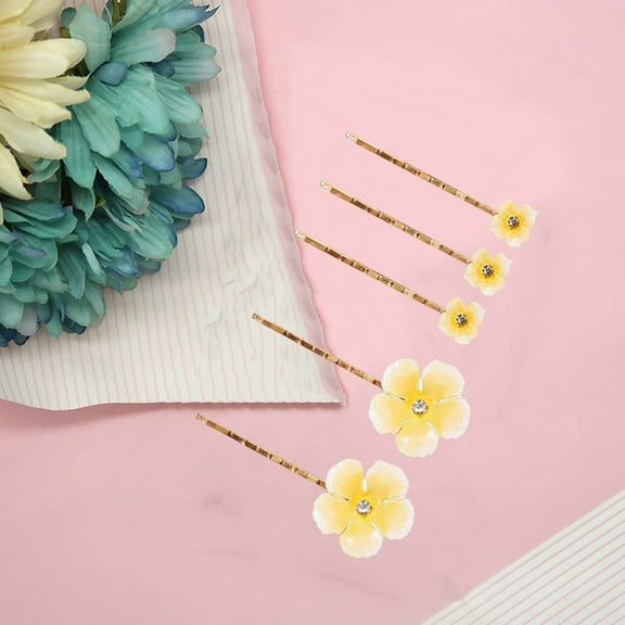 LOLIPPYY Yellow Flower Hair Clips for Wedding Decoration 5pcs Bobby Pins Hair Barrettes for Women's and Girls