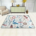 thumbnail image 2 of SKYSONIC 36x24in Summer Anchor Whale Area Rug, Watercolor Rudder Lighthouse Non-Slip Floor Carpet for Indoor Living Dining Room Bedroom, 2 of 7