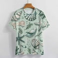 thumbnail image 3 of Beach Seashell Starfish Womens Tops Women's Fashion Casual Short Sleeve Flower Print Round Neck Pullover Top Blouse, 3 of 6
