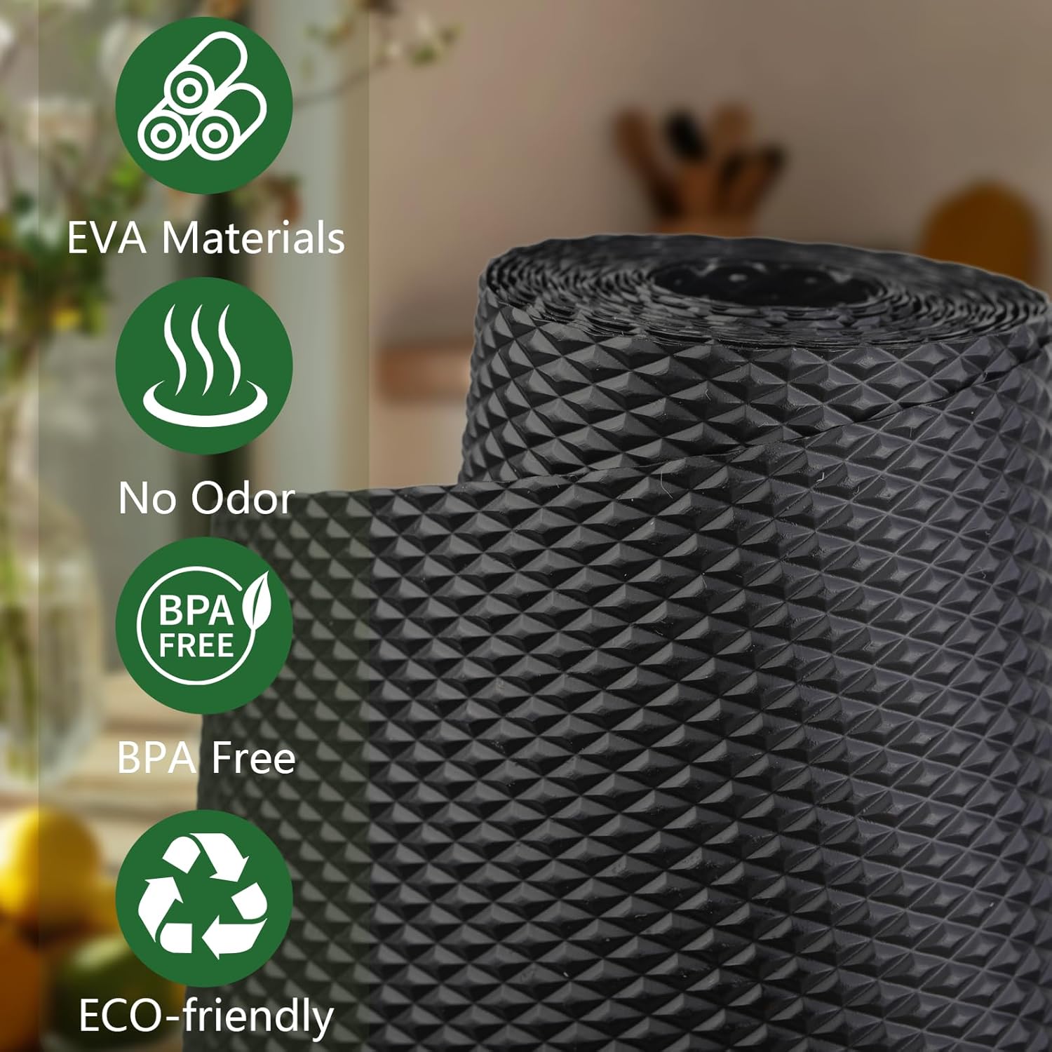 Shelf Liner 30 Inches Wide, Non-Slip Cabinet Liner Thickened, Washable Under Sink Mat, Non Adhesive Drawers Liner for Kitchen Cabinet, Shelves, Refrigerator, Desks, Black, 30 Inches x 10 FT