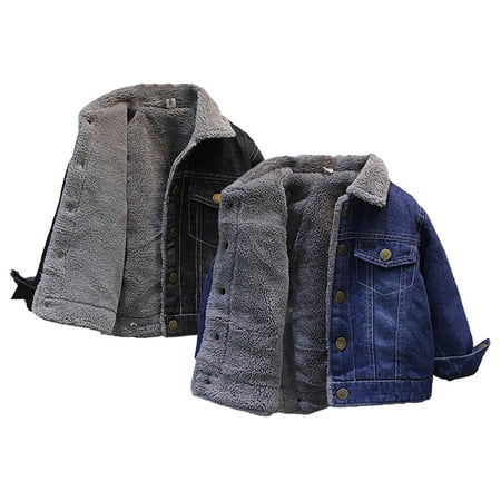 

AJZIOJIRO Baby Boys Denim Jacket & Outerwear Toddler Winter Coat Fleece Jacket Long Sleeve Coat Casual Denim Kids Jacket