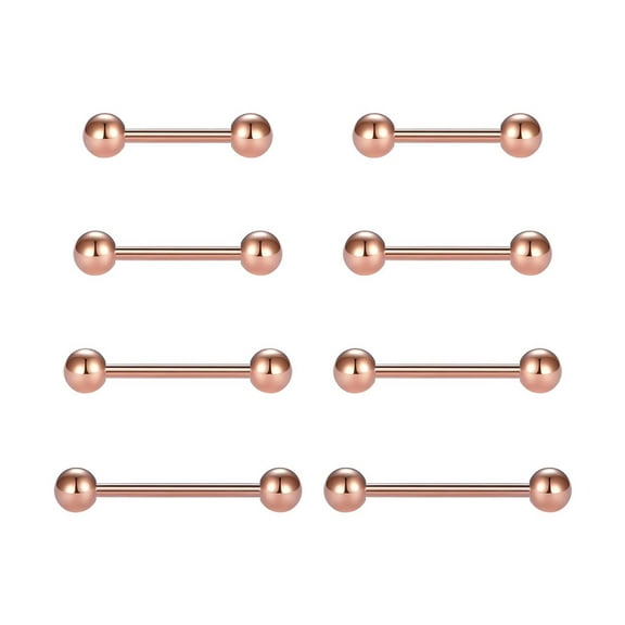 Surgical Steel Rose Gold Straight Barbell 16  14 Gauge Tongue Nipple