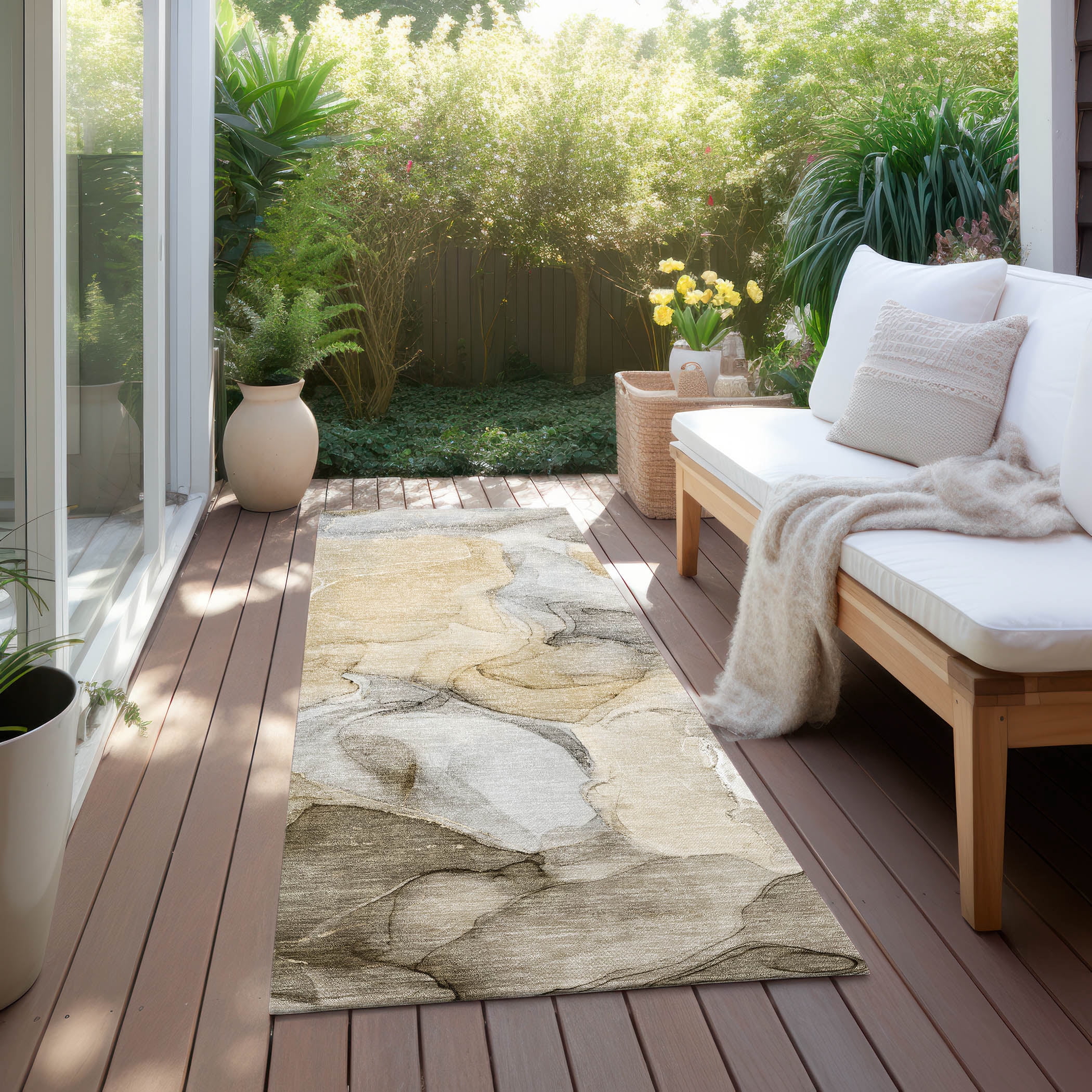 Addison Rugs Chantille Indoor/Outdoor Transitional Watercolors Brown Washable Runner Rug, 2'3" x 7'6"