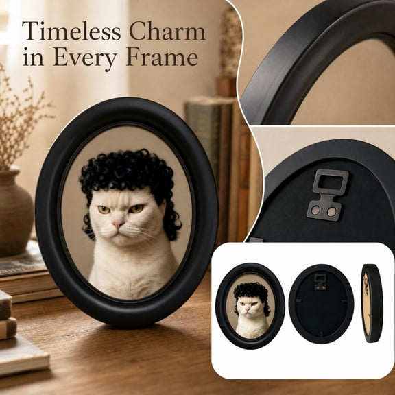 5X7 Black Oval Picture Frame with Mat, Vintage Retro Photo Frame for Living Room Wall Gallery and Desk Display, Home Decoration