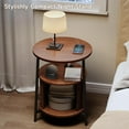 thumbnail image 6 of Round Side Table with Storage, Fluted Nightstand with Charging Station, Small Mid-Century Modern Bedside Tables, Walnut End Tables for Small Space Living Room Bedroom Sofa Couch, 6 of 9