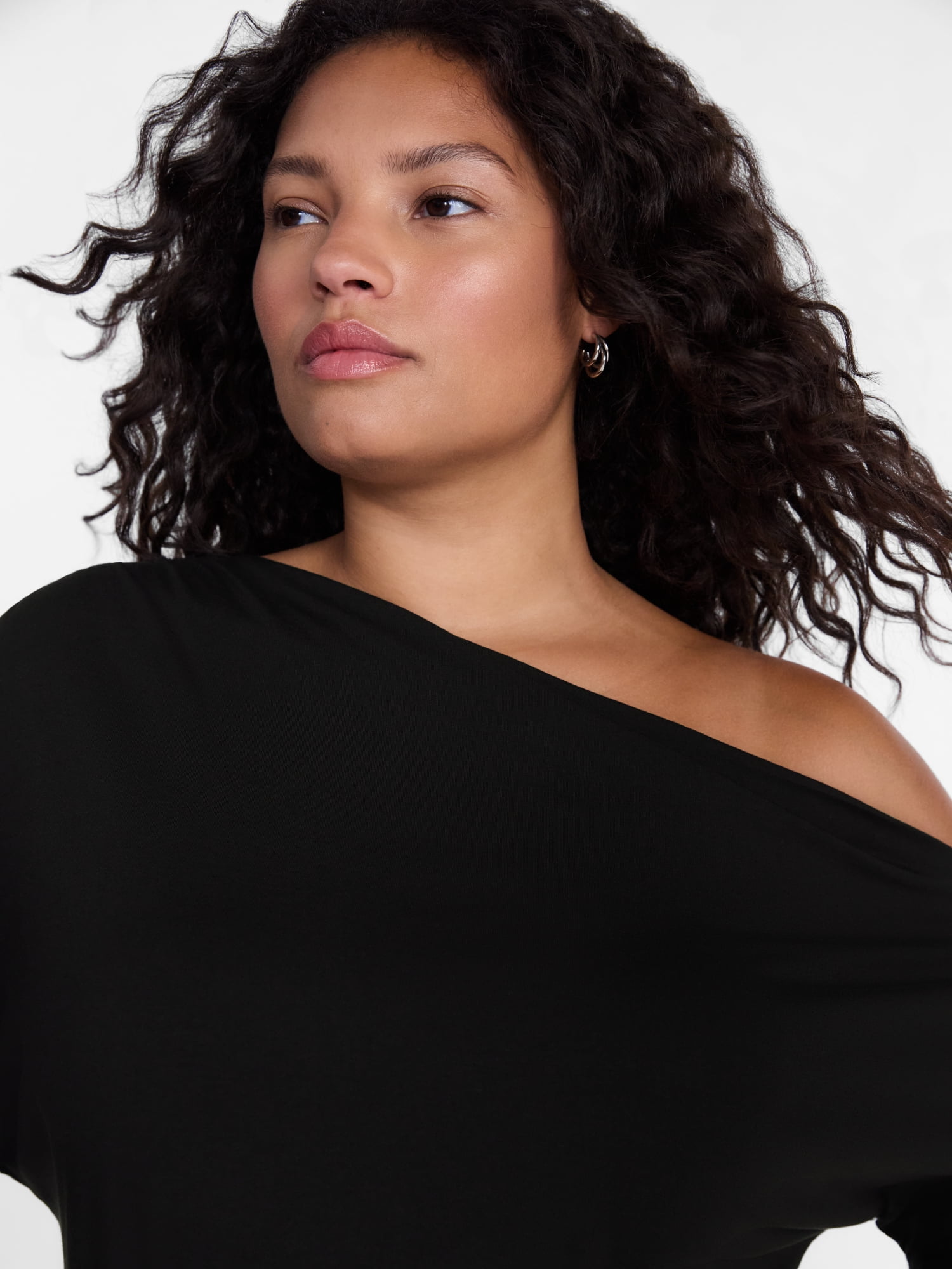 Terra & Sky Women’s Plus Asymmetrical Pleated One Shoulder Top with Long Sleeves, Sizes 0X-5X
