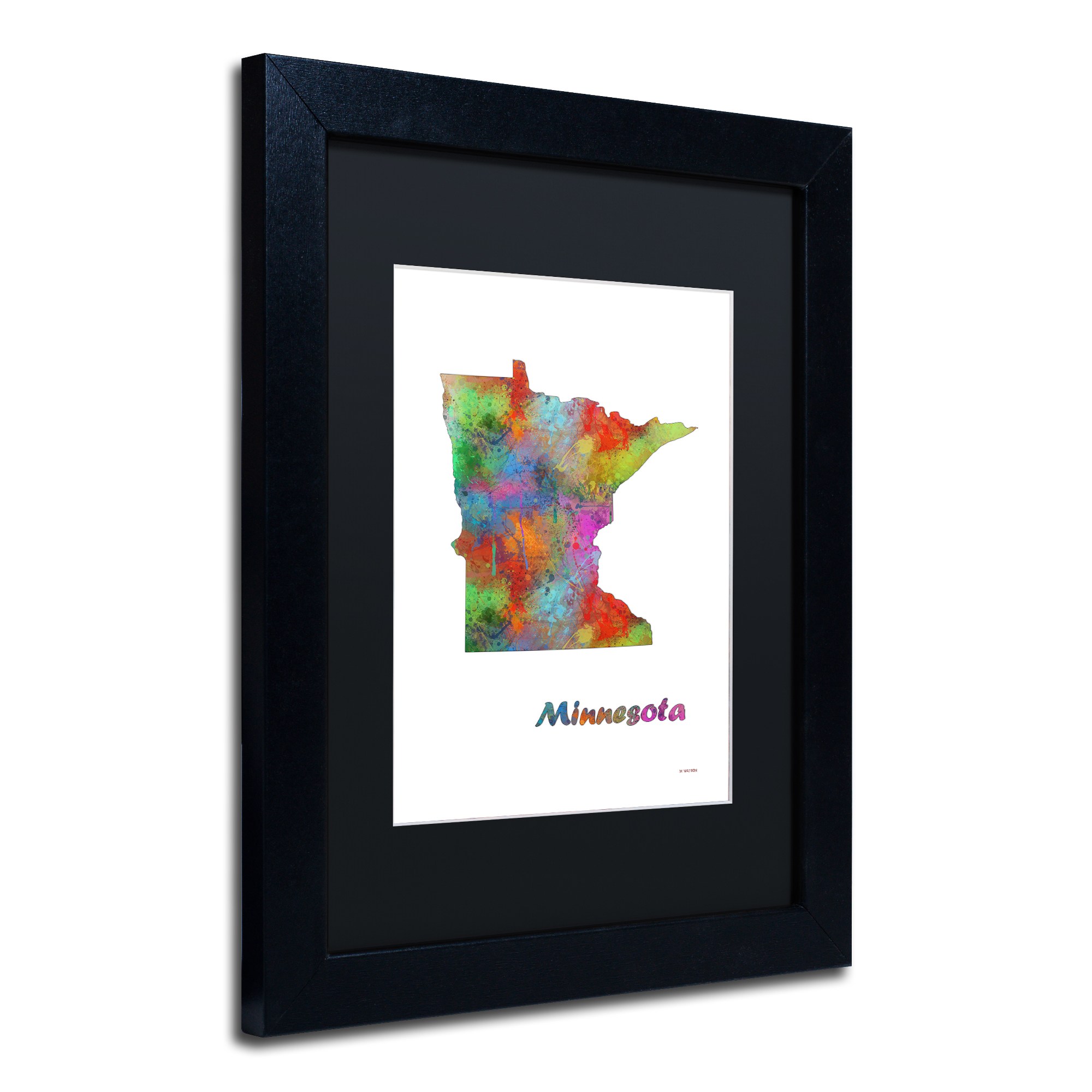 Trademark Fine Art "Minnesota State Map-1" Canvas Art by Marlene Watson, White Matte, Black Frame
