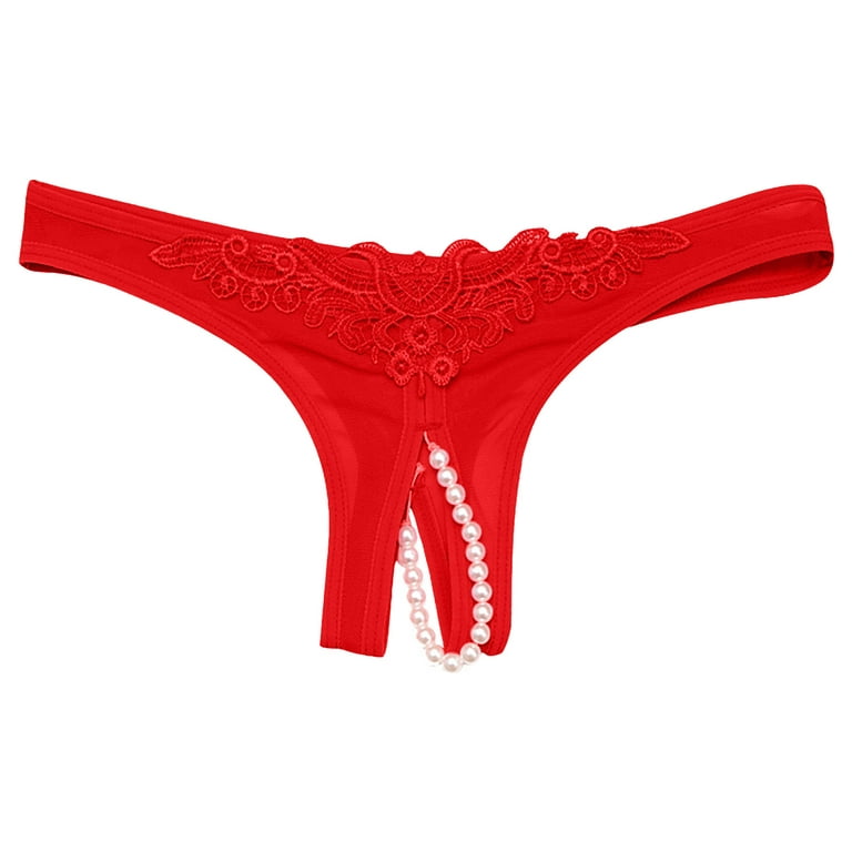 YYDGH Women Sexy Underwear Lace Open Cut Pearl Ball Hollow Low Waist G  String Thongs Panties Pants Red 