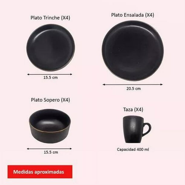 Vajilla 16pz Ceramica Elegante Royal Haus Resistente ROYAL HAUS Vajilla Negra Con Textura16pz Walmart en linea
