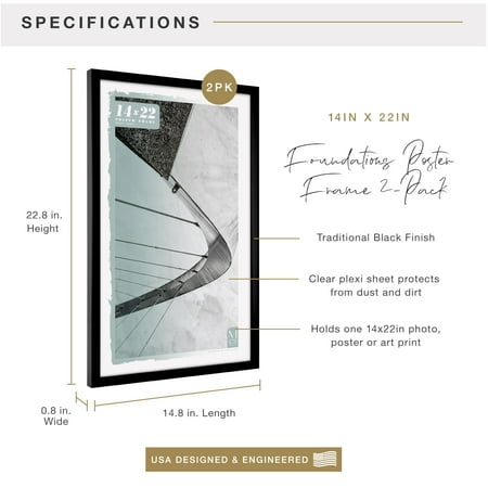 MCS Foundation 16x24 Poster Frame Traditional Brass, Vertical & Horizontal Wall Hanging Large Picture Frame for Photos, Posters & Art Prints (1-Pack)