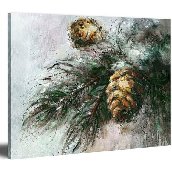 Pine Cone Canvas Wall Art – Christmas Print Pictures Winter Artwork for Home Décor