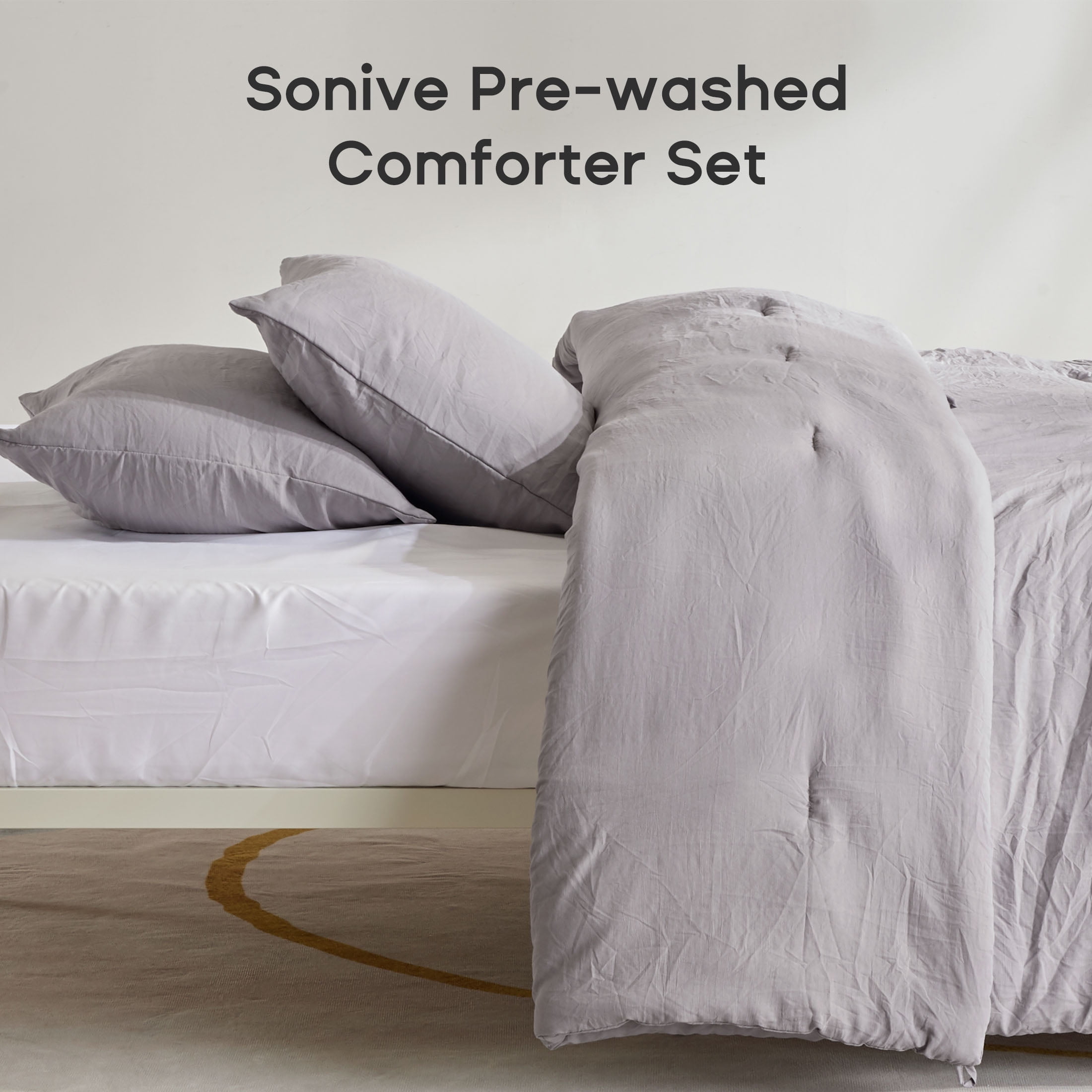 Sonive Washed Comforter Sets Twin/Twin-XL 2 Piece, Soft and Cozy, Fluffy Microfiber Fill, Washed Textured Wrinkled Design (Gull Grey)