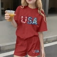 thumbnail image 2 of Odeerbi Camiseta de Manga Corta Con Estampado Patriótico Del Día de La Independencia de Las Niñas Con Pantalones Cortos Set de 2 Piezas, 2 of 6