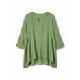 thumbnail image 5 of Qzwdhjm Womens 3/4 Sleeve Tops Stand V Neck Linen Top with Asymmetric Hem Side Pleated Loose Casual Shirts for Summer Going Out, 5 of 7