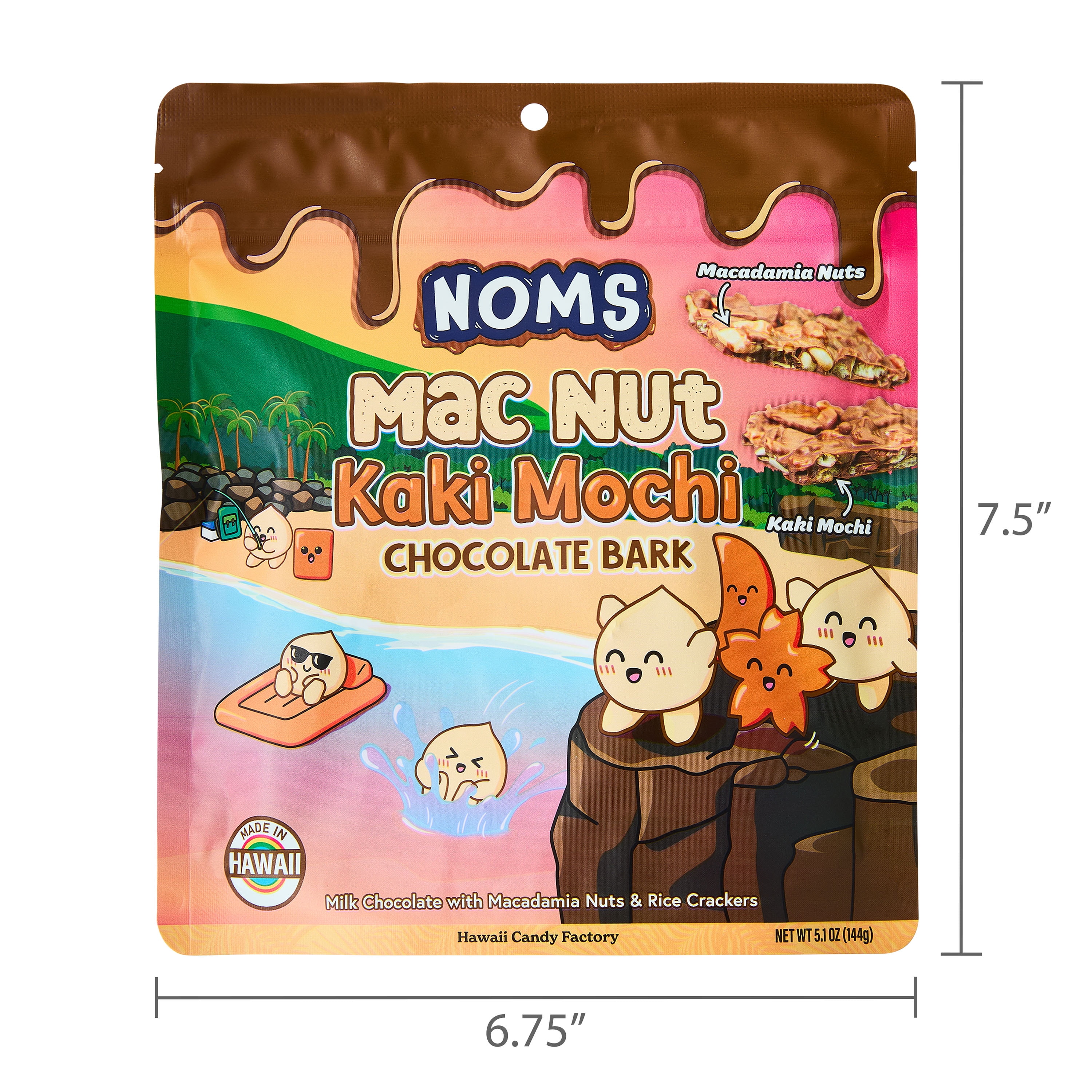NOMS Mac Nut Kaki Mochi Chocolate Bark, Macadamia and Rice
