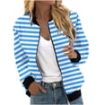 thumbnail image 6 of HAPIMO Women's Fashion Striped Jacket Daily Casual Jacket Coat Long Sleeve Stand Collar Jacket Zip Up Outerwear Lightweight Fall Jacket Light Blue XXL, 6 of 7