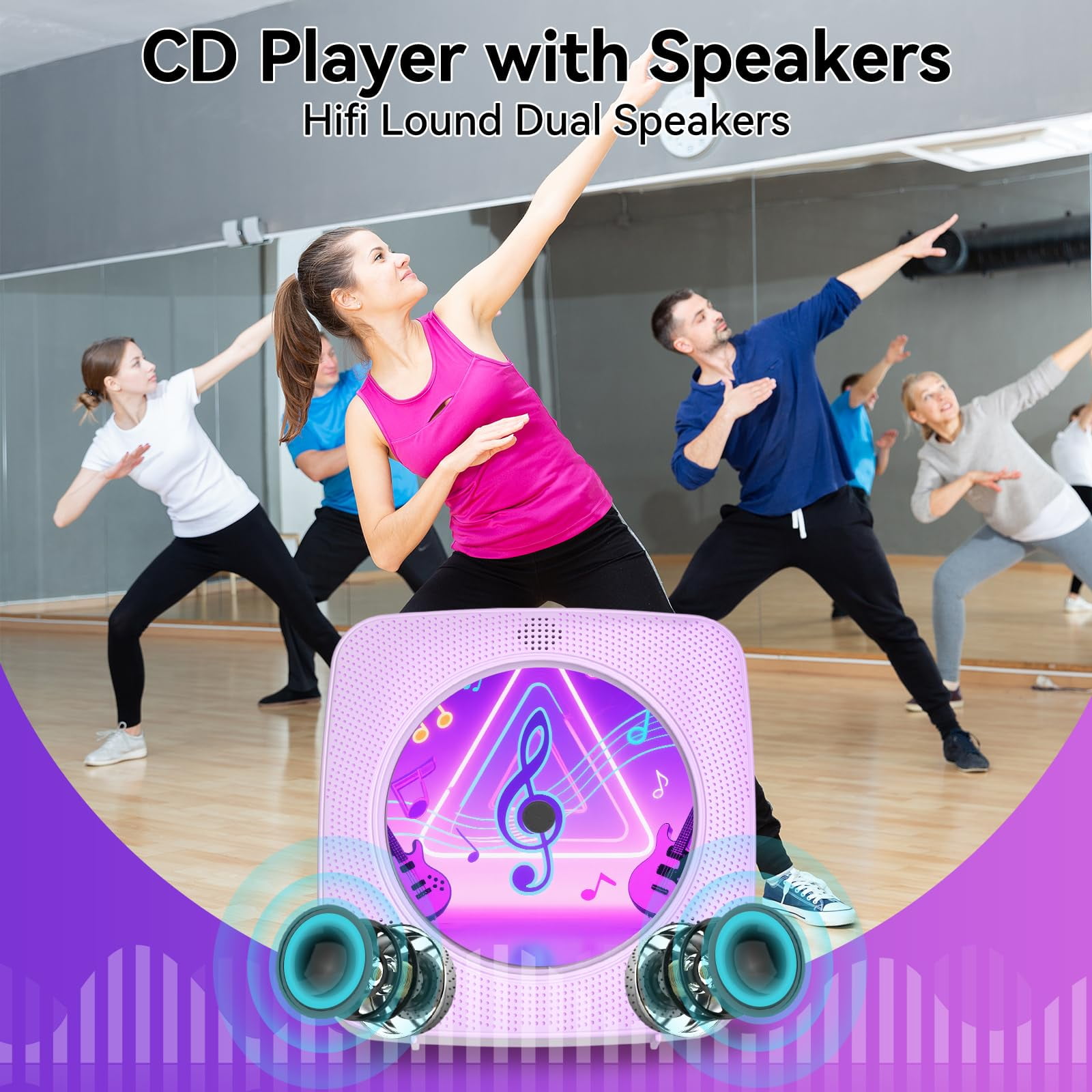 Ooosea CD Player Wall Mount Portable Bluetooth Rechargeable Desktop CD Players for Home with Speakers FM Radio USB AUX Jack Remote Control
