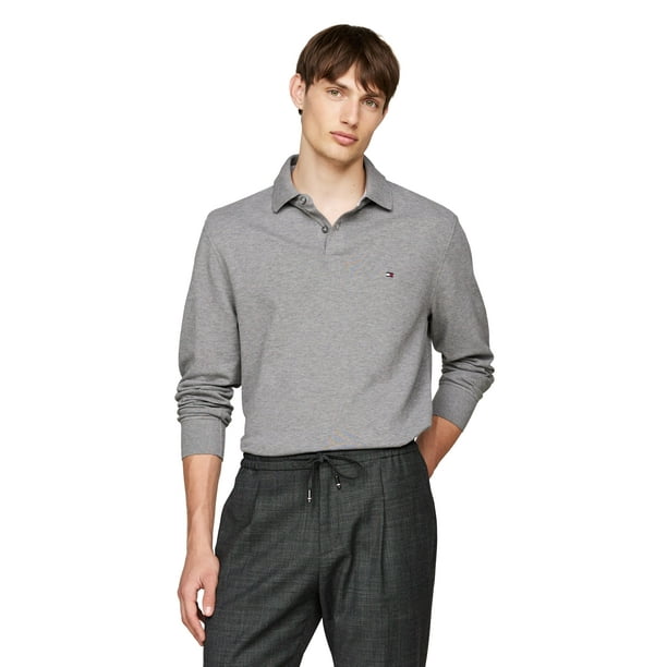 Polo Tommy Hilfiger de manga larga para hombre, corte regular, gris