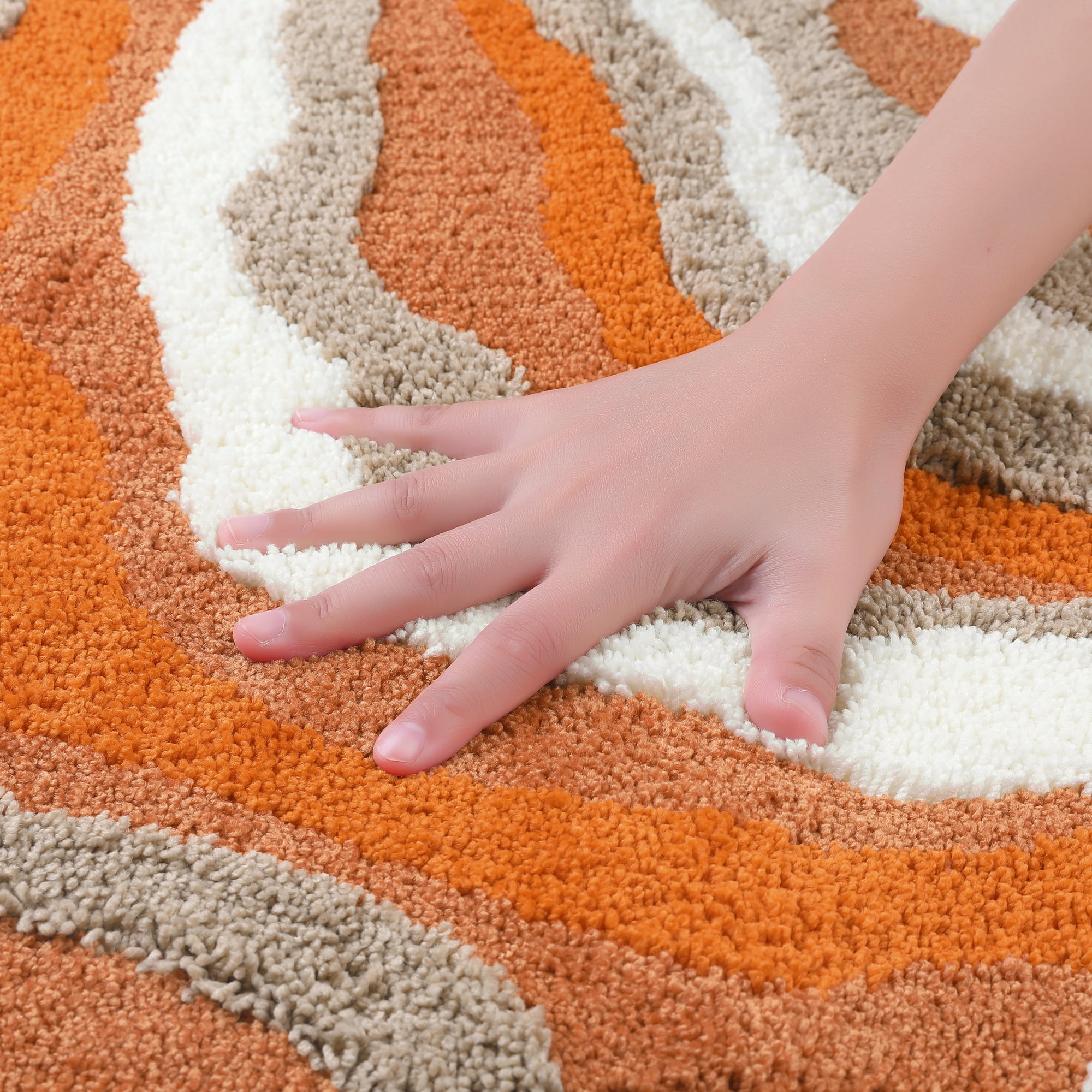Unique Bargains Bathroom Rug Soft Bath Mat Non-Slip Thickening Bath Rugs Orange 16"x24"
