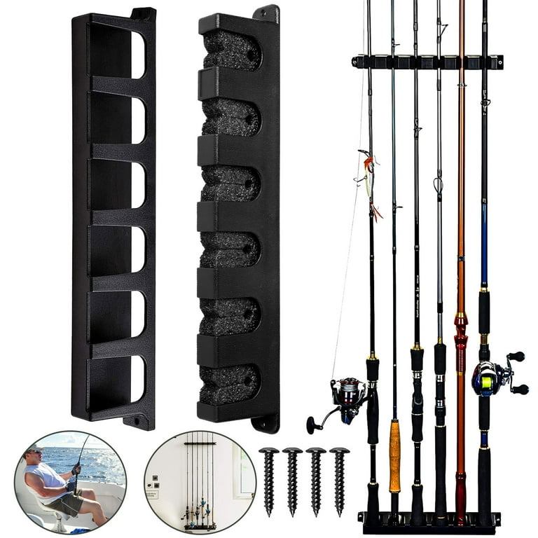 Fishing Vertical Rod Holder, Wall Mounted Vertical Fishing Pole Rod Holder  Rack for Garage, 6 Horizental Fishing Pole Storage Organizer for Garage Car