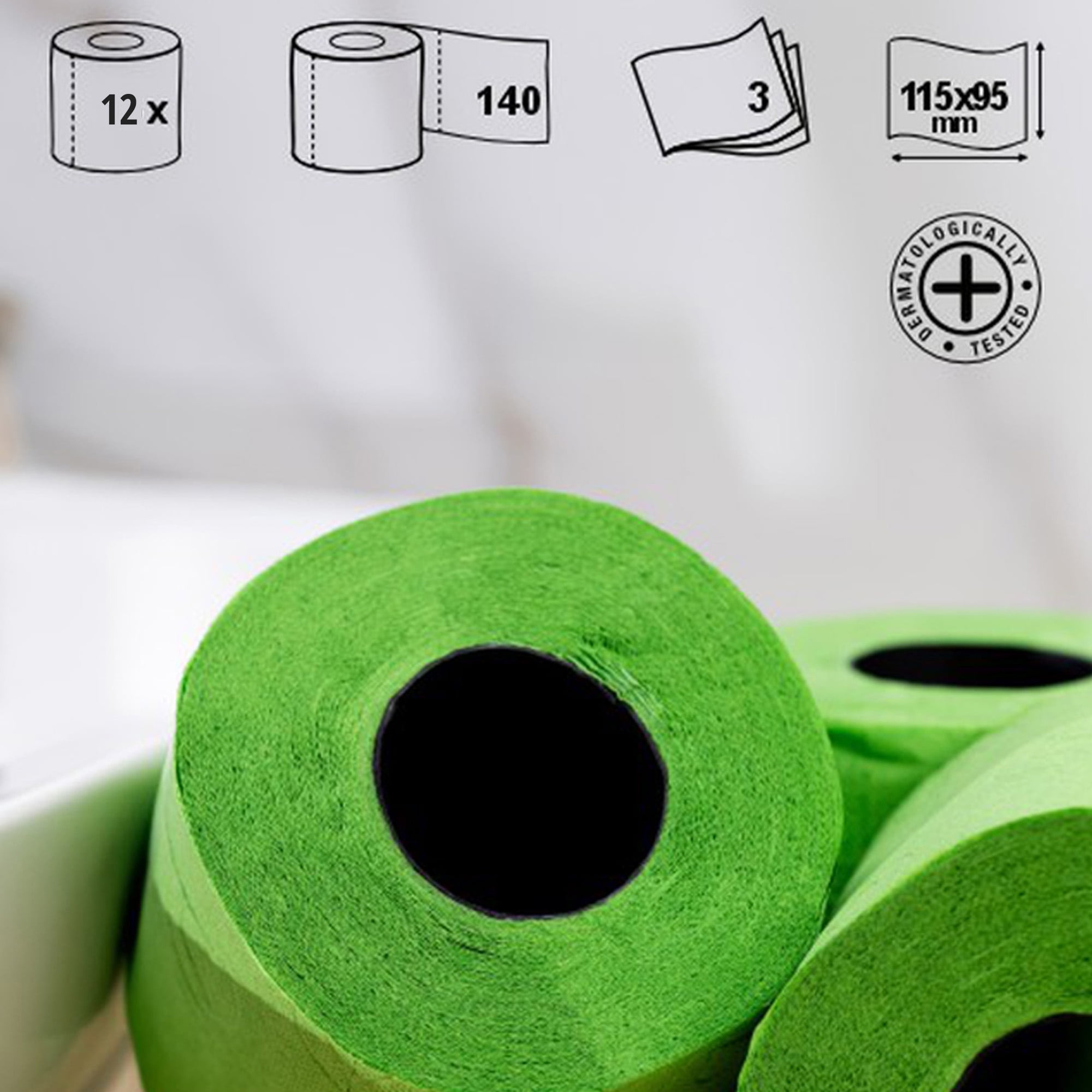 Renova Kelly Green Toilet Paper, 12 Rolls, 140 Sheets Per Roll