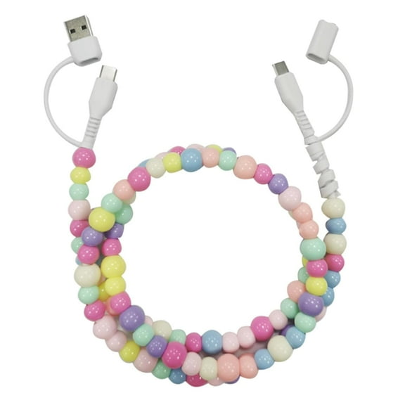 Wanzoo Mall Beaded Charger, 4-in-1 Beaded Charging Cord&Fast Charging Cable 66w, Colorfulbeaded 2-in-1 Data Cable, Erimish Beadeds Phone Charger for iPhone and for Android