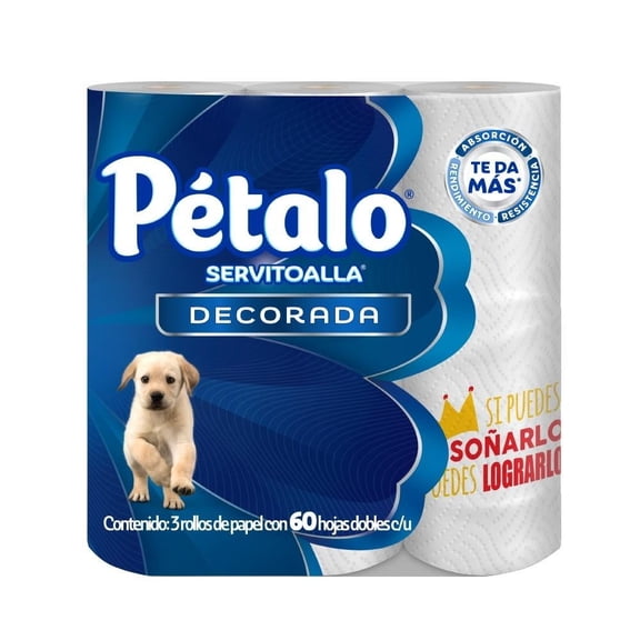 Servitoalla Pétalo decorada 3 rollos con 60 hojas dobles c/u