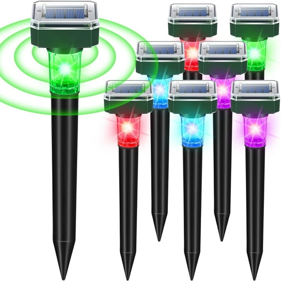 G·PEH Mole Repellent Solar Powered 8 Pack Ultrasonic Mole Deterrent Chipmunk Repellent Outdoor Waterproof Snake Gopher Vole Repellent with Light for Lawn and Garden,Square