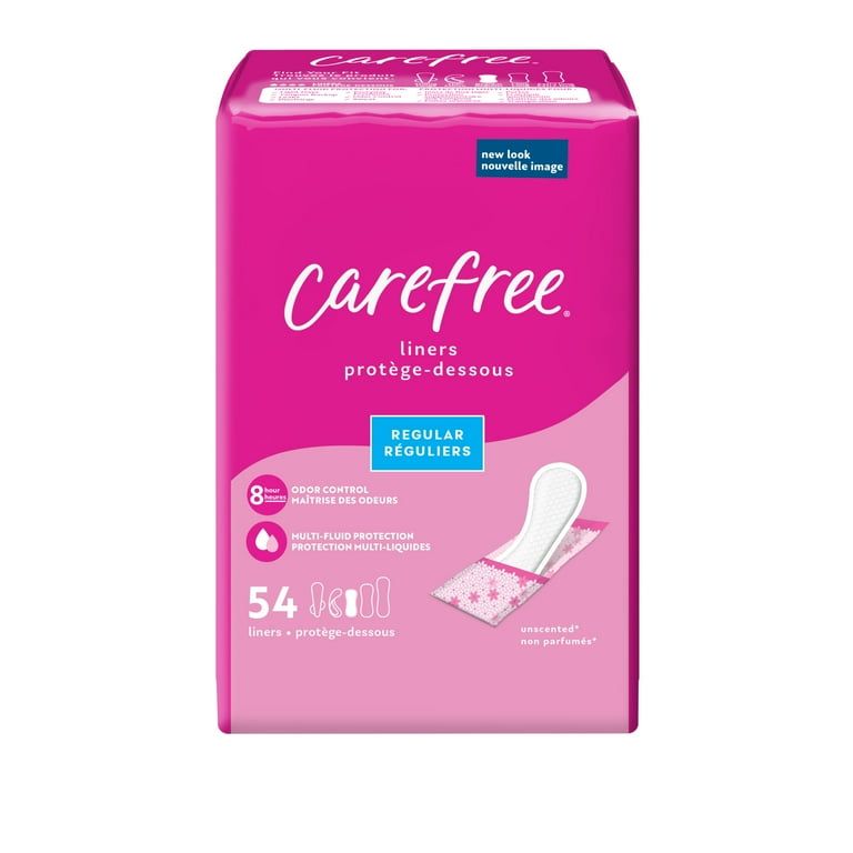 Carefree Panty Liners, Regular, Unscented, Wrapped, 8 Hour Odor Control, 54 Ct