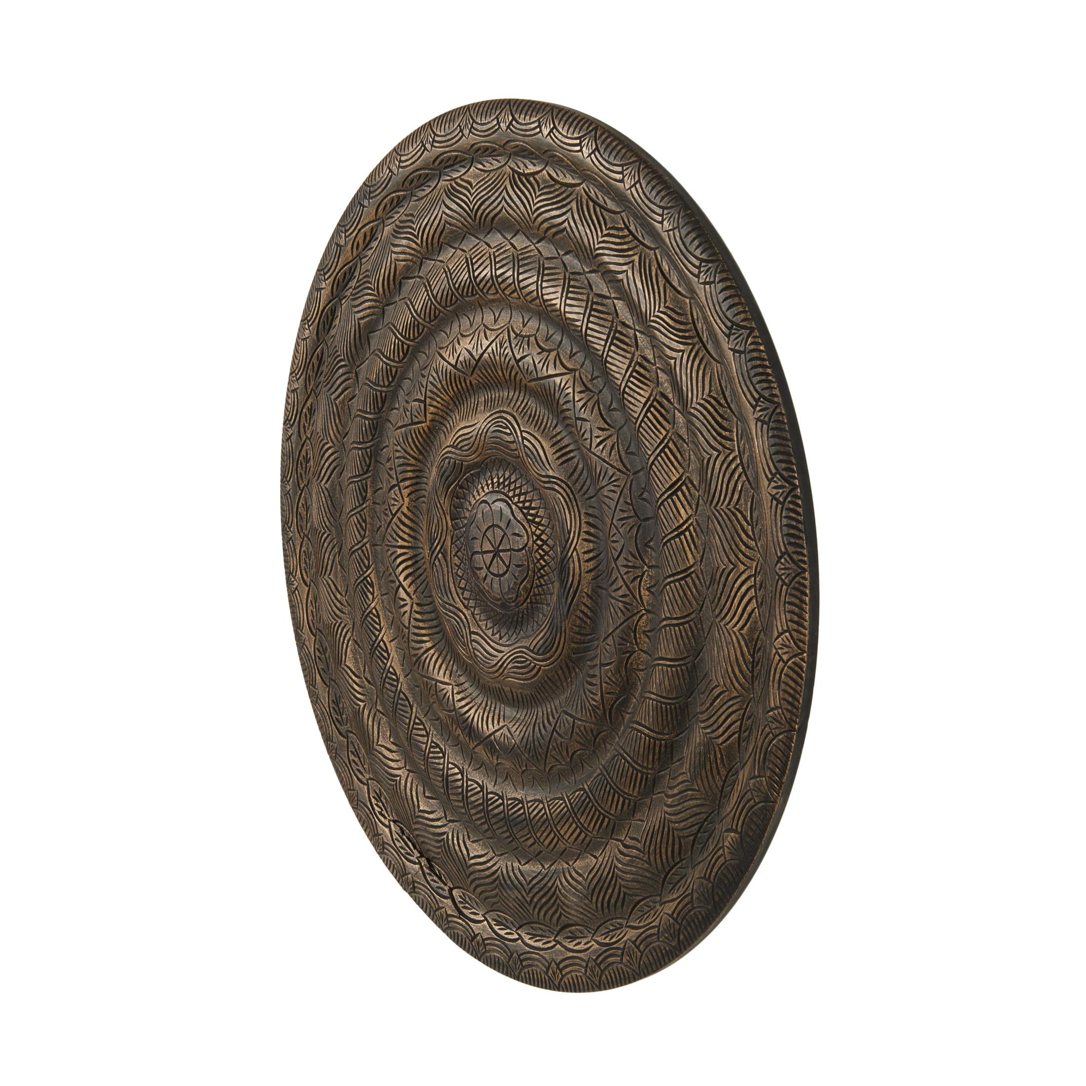 DecMode Bronze Wooden Carved Floral Wall Decor with Scroll and Leaf Details