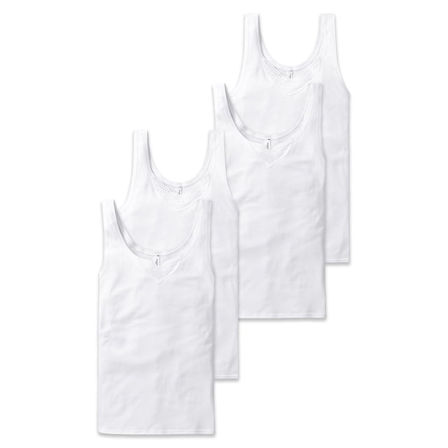SCHIESSER Camisetas interiores para mujer, pack de 4 - «Cotton Essentials», camiseta sin mangas, algodón Blanco 3XL (XXX-Large)
