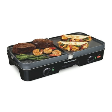 Hamilton Beach 3-in-1 Electric Indoor Grill/Griddle, 180 Sq. in. Nonstick Cooking Surface, Adjustable Temperature Up to 425°F, Black, 38546