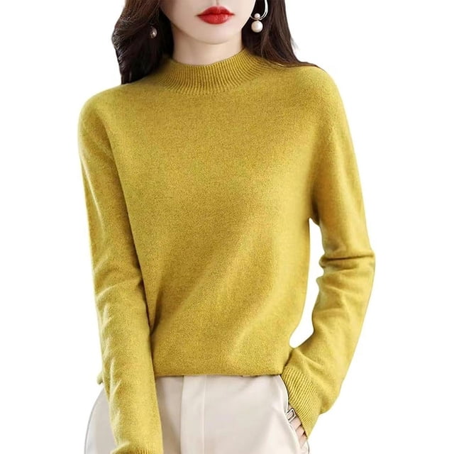 Women‘s Wool Sweaters Mock Turtle Neck Lightweight Long Sleeve Cozy Warm Fall Winter Pullover Tops