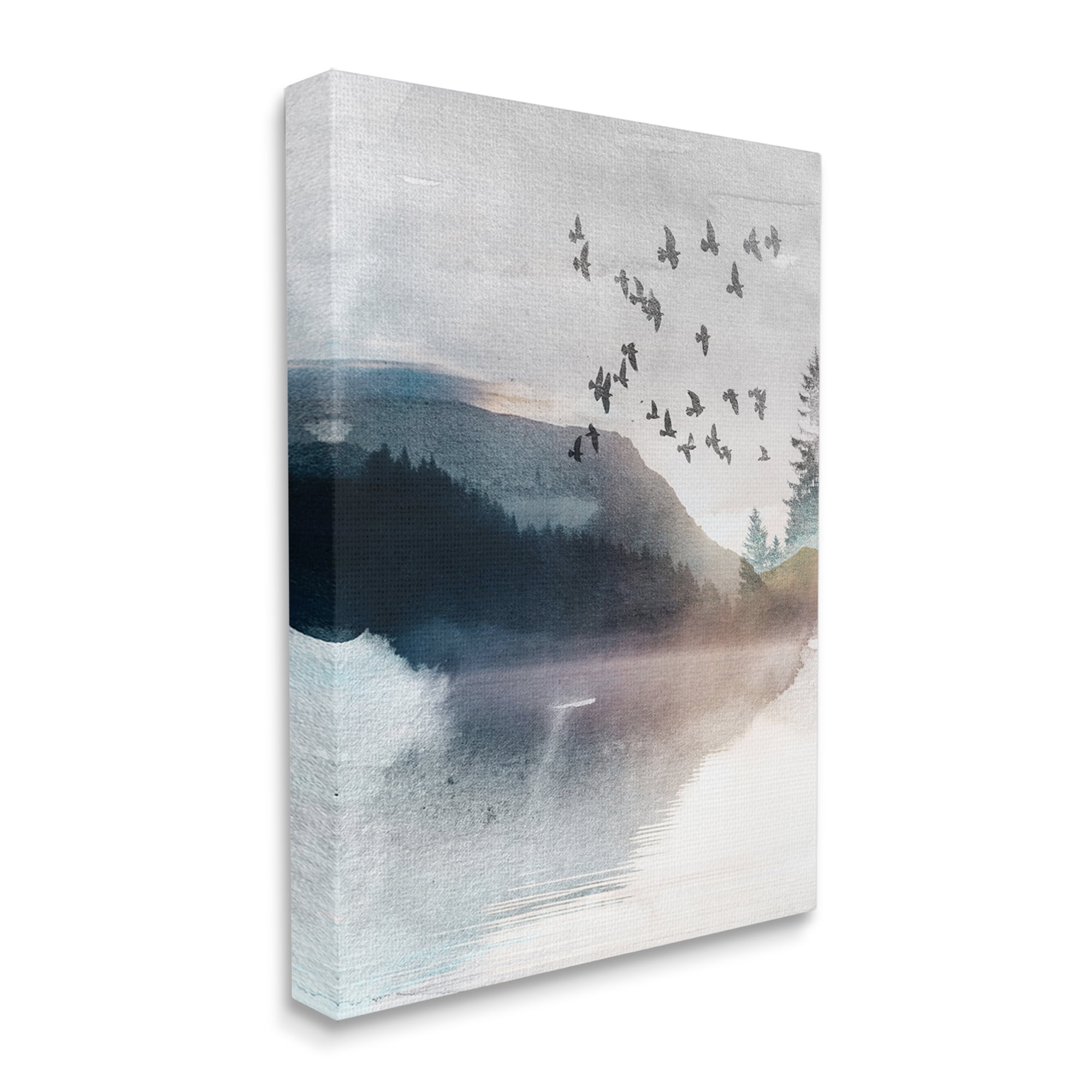 Stupell Industries Abstract Birds Over Lake Nature Painting Gallery Wrapped Canvas Print Wall Art, 24 x 30