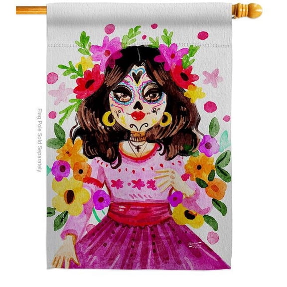 Angeleno Heritage H130410-BO La Catrina Falltime Day of Diad 28 x 40 in. Double-Sided Decorative Vertical House Flag for Decoration Banner Garden Yard Gift
