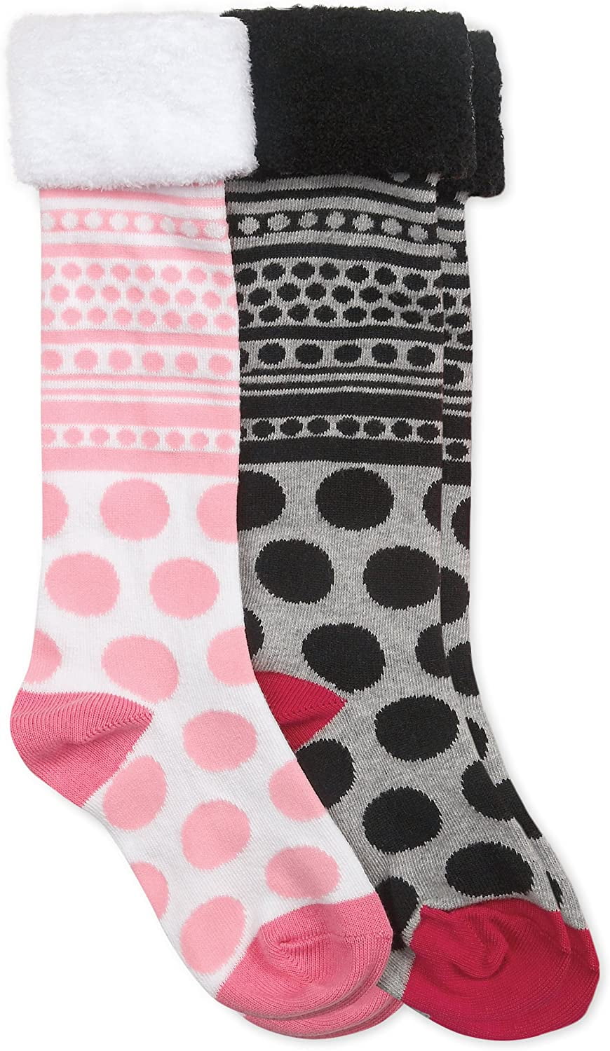Jefferies Socks Girls Socks, 2 Pack Fuzzy Cuff Knee High Polka Dot Cute ...