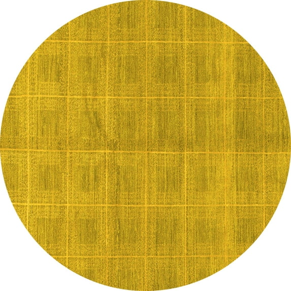 Ahgly Company Indoor Round Checkered Yellow Modern Area Rugs, 4' Round