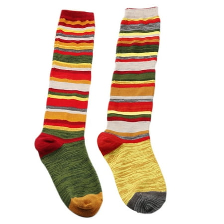 

Sardfxul Women Christmas Cotton Knee High Socks Multicolored Rainbow Striped Jacquard Thin Tube Hoisery Casual Holiday Stretchy Long Stockings