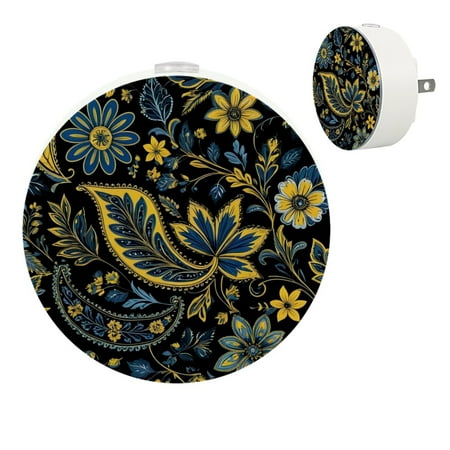 

Night Light Night Lights Plug into Wall 2-Pack Nightlight Plug in Night Light Dusk to Dawn Night Lamp Led Night Light for Adults Kids Room Paisley Retro Navy Blue Cashew Flower Flower