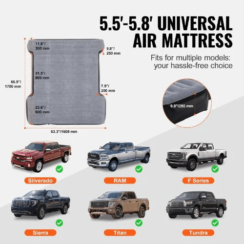 5.5–5.8FT Inflatable Camping Truck Bed Air Mattress with 12V Pump, 2 Pillows & Carry Bag