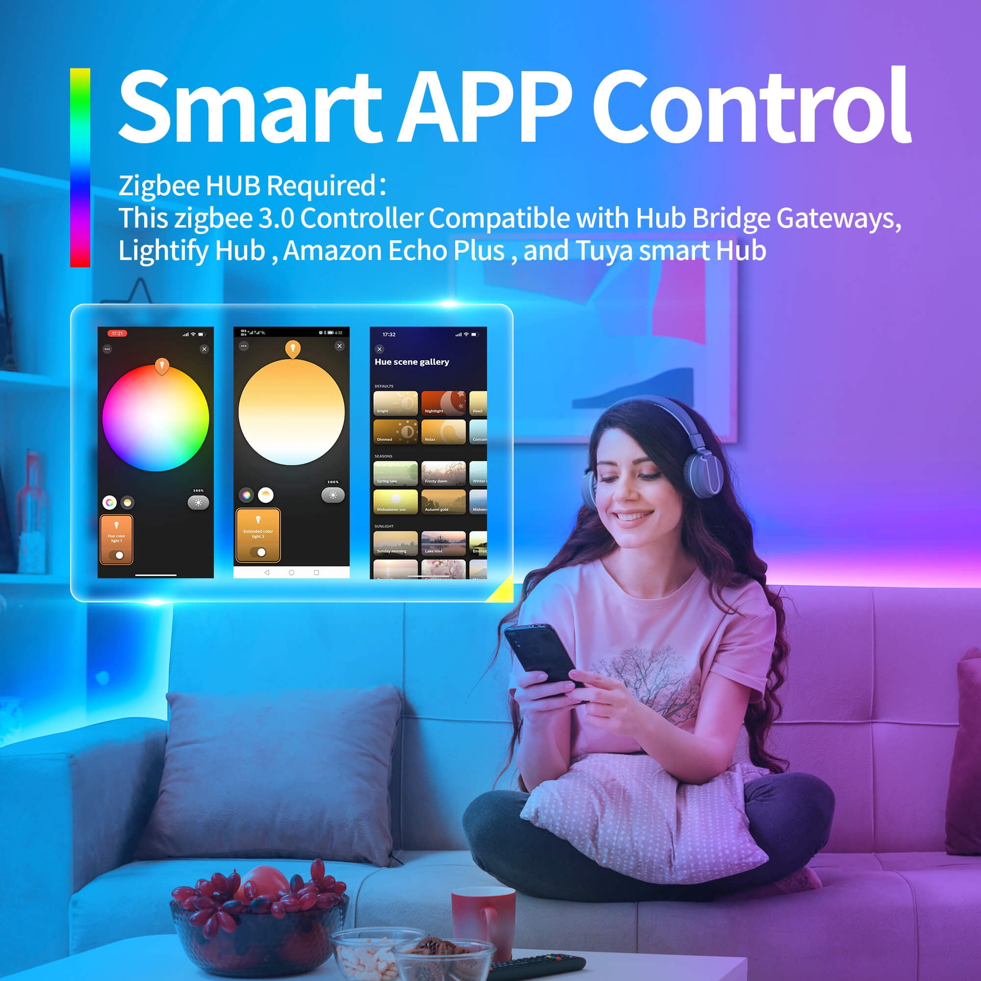GIDEALED Smart Zigbee LED Controller 5 in 1,Require ZigBee Hub Bridge for RGBWW RGBW COB CCT LED Strip Light Dimmable 1%~100%,Support Hub APP/Alexa Echo Plus Voice Control Color Changing